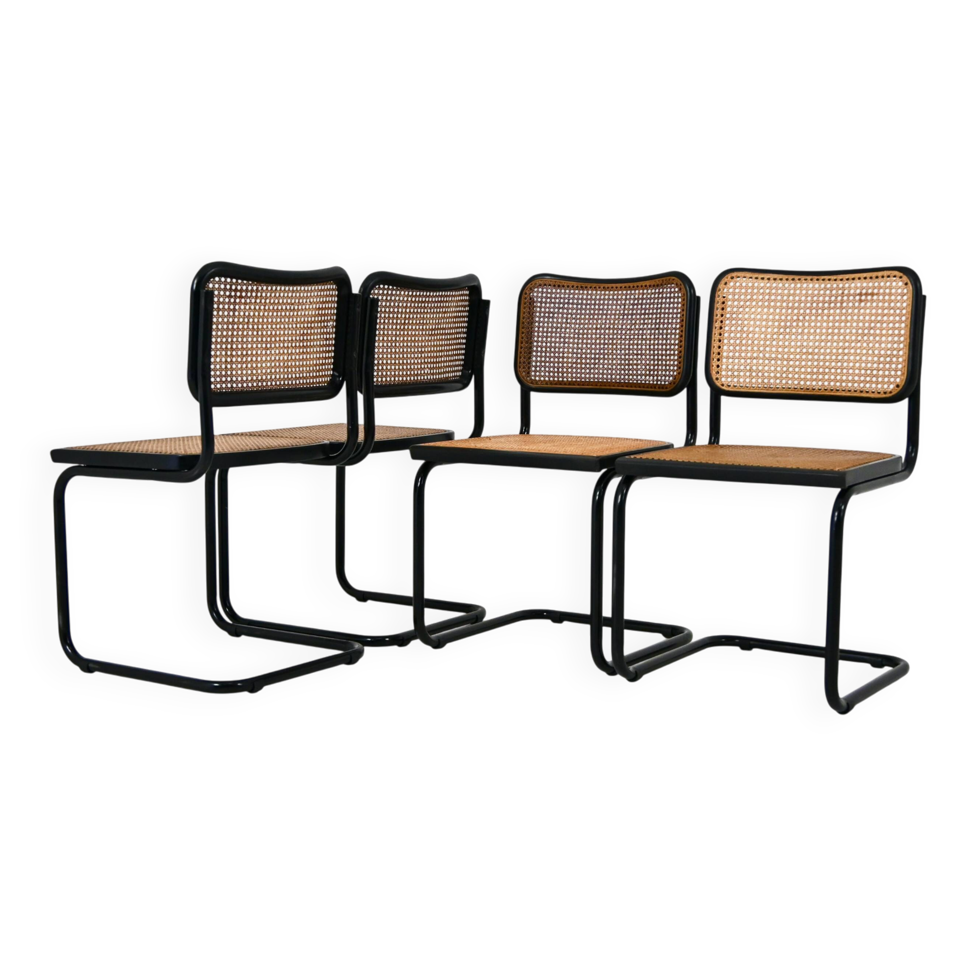 Set of 4 black dining chairs, B32 style by Marcel Breuer.