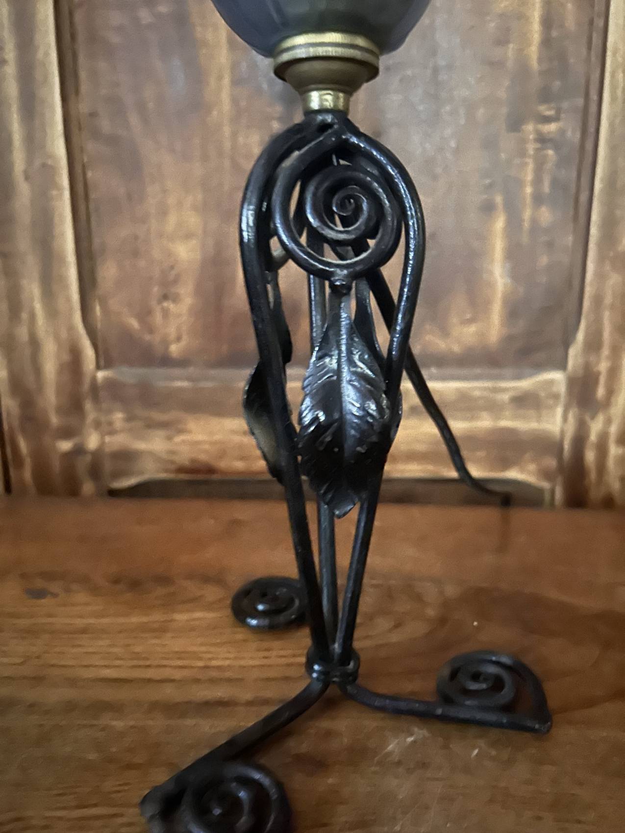 Art Deco lamp in blue glass paste with rose decoration – poetic rarity