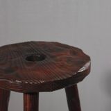 Brutalist tripod stool, solid pine, 1950s