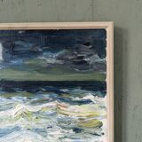 Mid-Century Modern Swedish "Watching the Storm" Vintage Expressive Seascape Oil Painting, Framed
