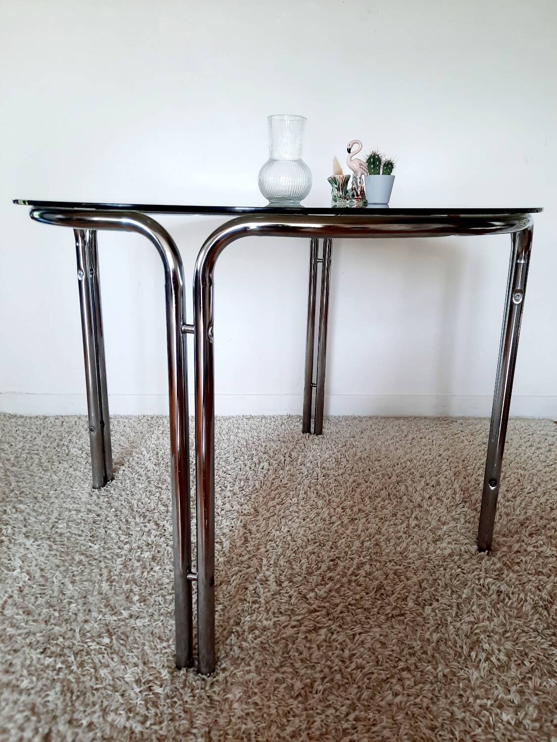 Space Age dining table smoked glass - chrome 70's