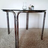 Space Age dining table smoked glass - chrome 70's