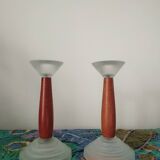 Glass and wood candle holders