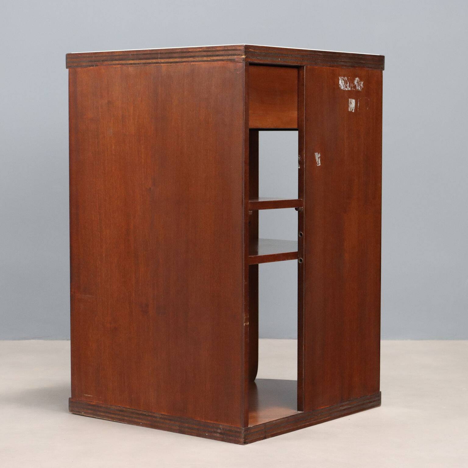 Small vintage cabinet in wood and white glass, Italian design, 1960s-1970s, original