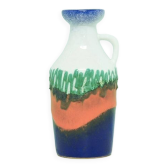 Vintage blue, green & orange strehla can vase