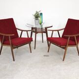 Pair of burgundy boomerang armchairs Antonin Suman Ton Bystrice (Thonet)