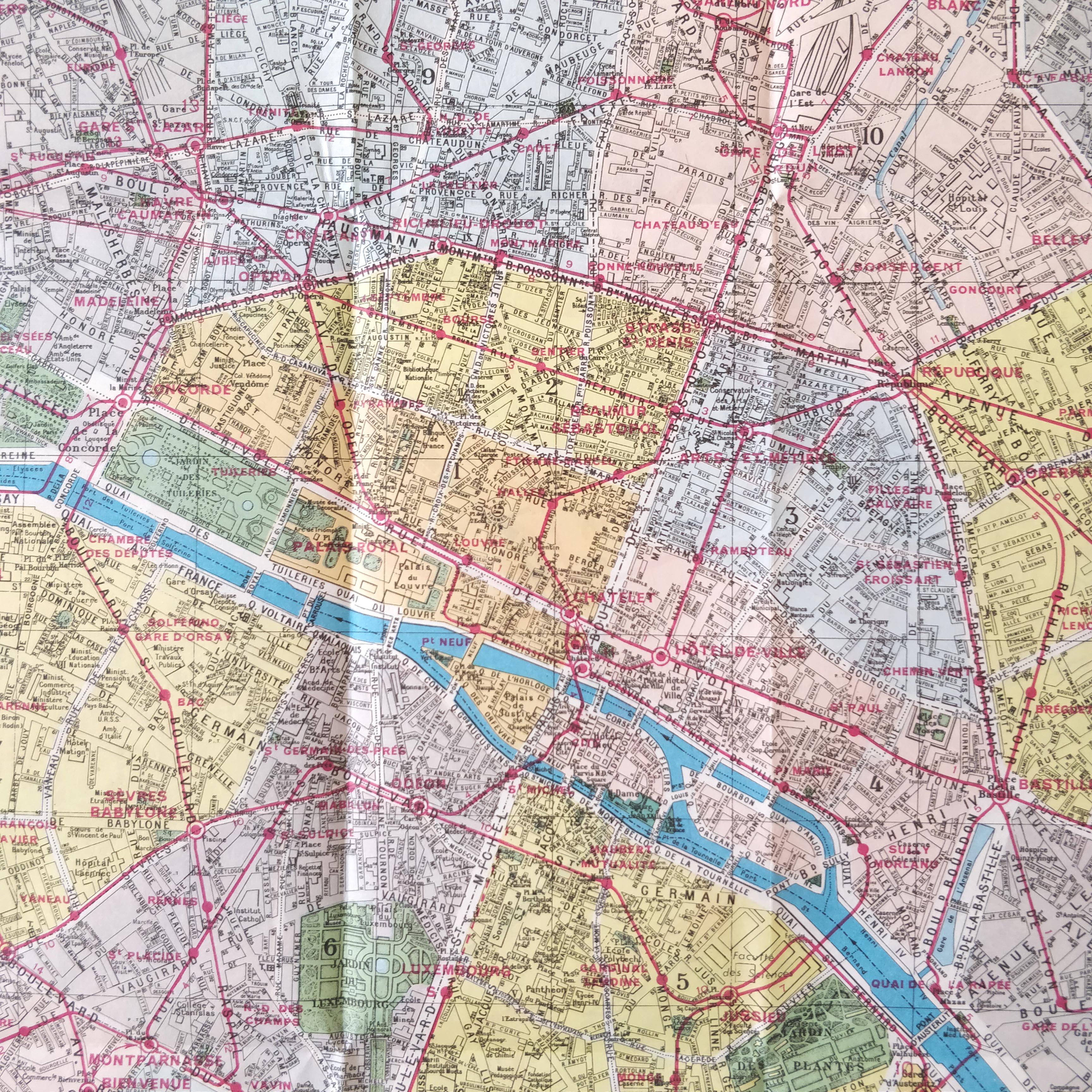 Old map New Paris monumental 75x55cm edition A. Leconte 1960