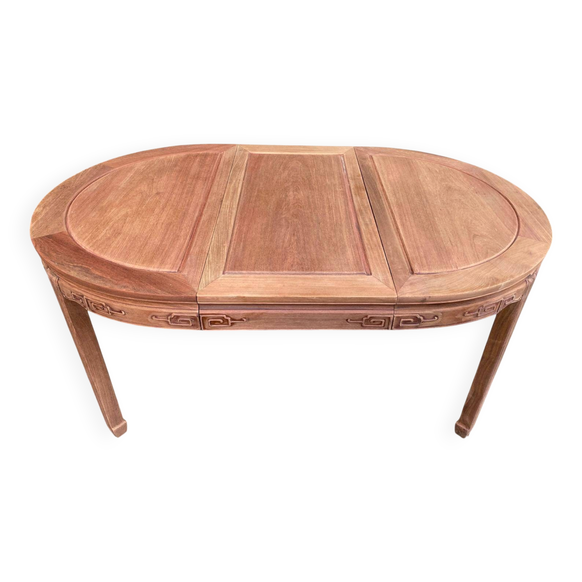 Table à manger ronde extensible décapé en bois massif brut chinois Ming 196