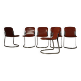 Set of six leather cantilever dining chairs by Willy Rizzo for Cidue, 1970s