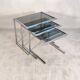 Set of 3 vintage nesting tables in chrome and smoked glass, Roche Bobois style.