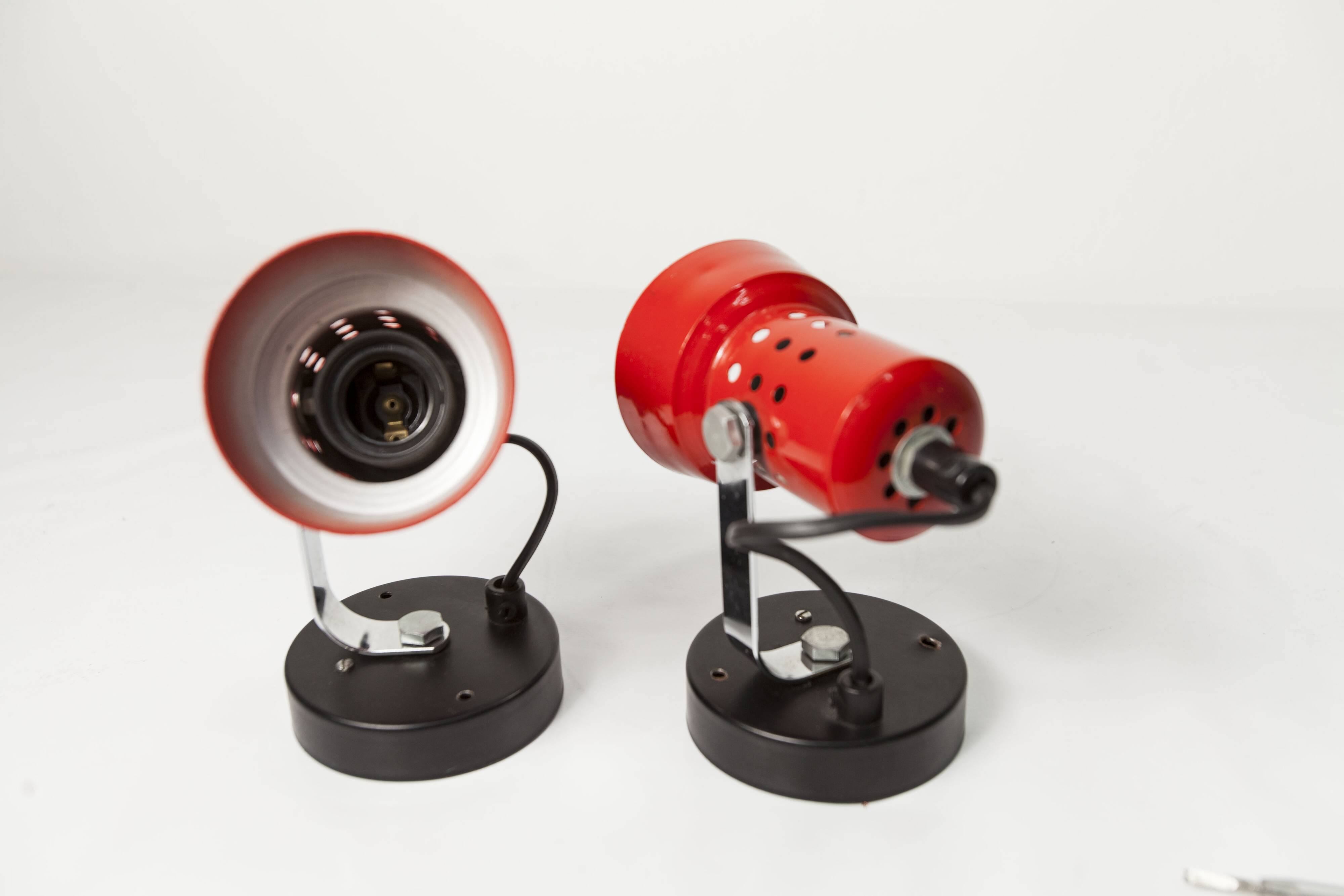 Pair of 1970s red and black wall lights