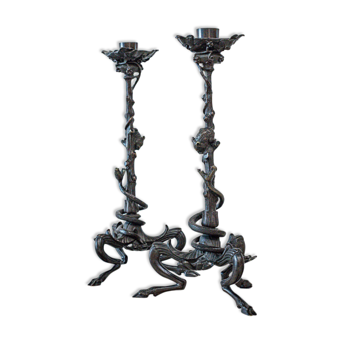 Pair of victor Paillard bronze candlesticks