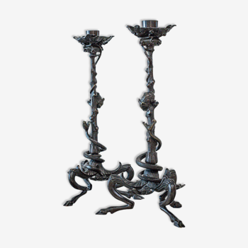 Pair of victor Paillard bronze candlesticks