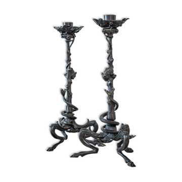 Pair of victor Paillard bronze candlesticks