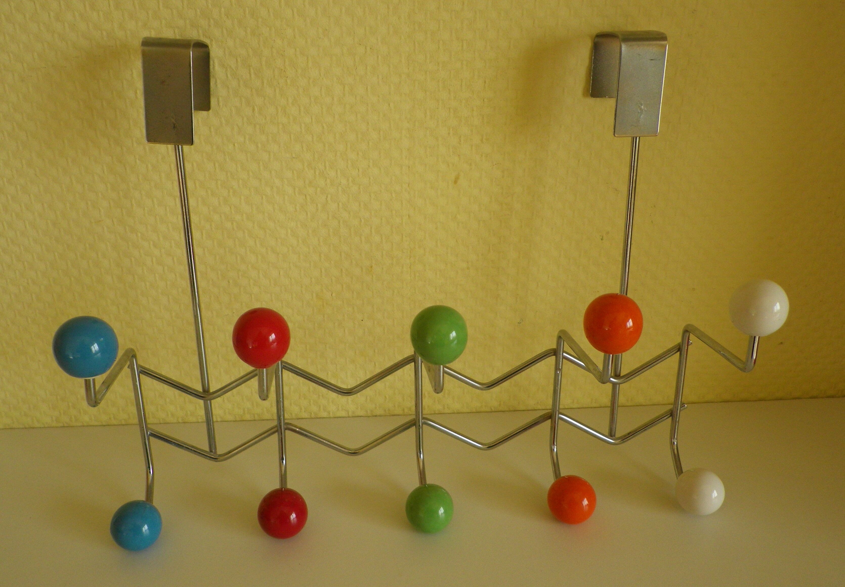 Door hook with 10 hooks-balls, metal and wood, 70s