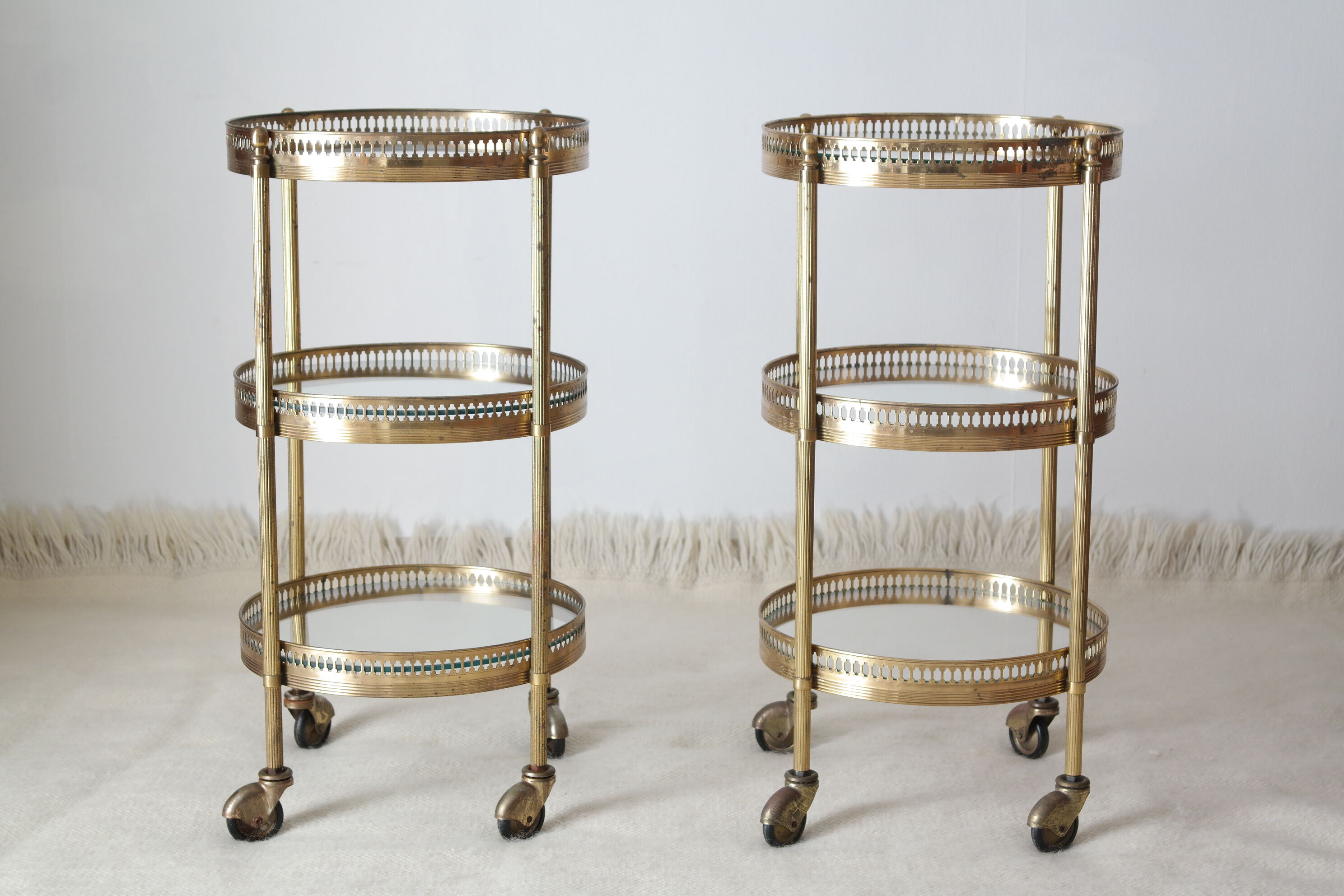 Pair of round old brass glass desserts