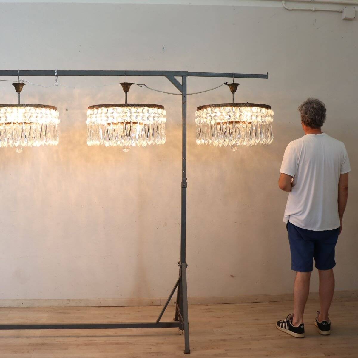 Chandeliers With Large Crystal Drops, Italy, Early 20th Century