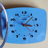 Vintage formica clock rectangular silent wall pendulum "Trophy blue"