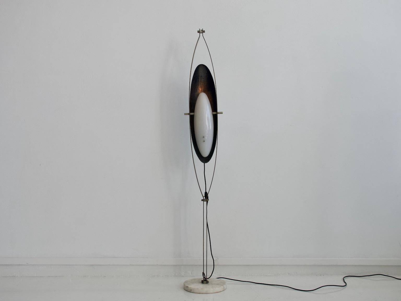 White plexiglass, steel and copper floor lamp by Goffredo Reggiani.