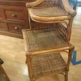 Bamboo and rattan corner shelf circa 1975