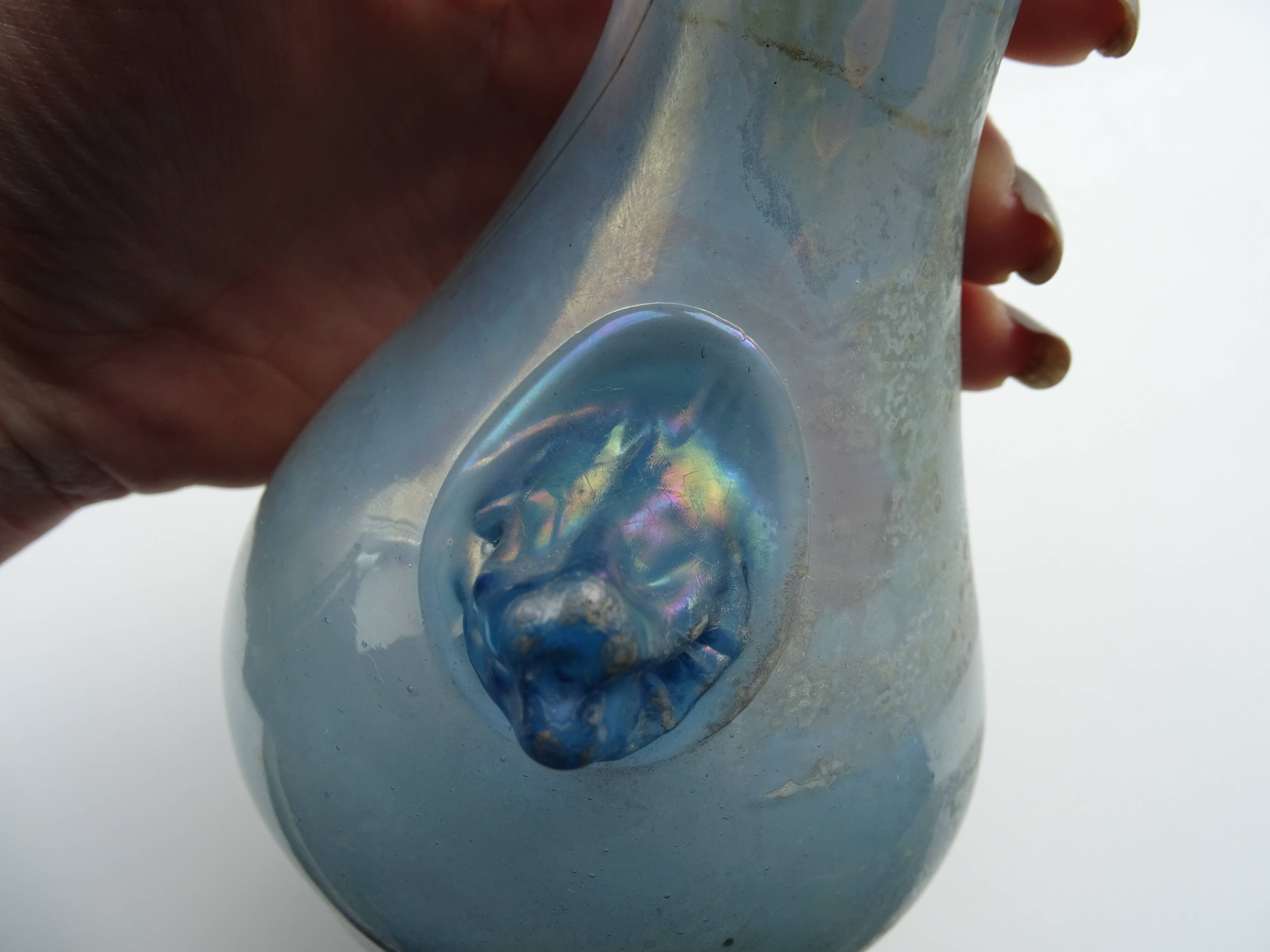 Vase with handle Scavo Seguso Vetri D'arte iridescent glass Murano 1950