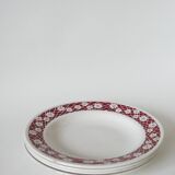 Set of 4 Saint Amand soup plates with burgundy flower outlines 1950
