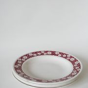 Set of 4 Saint Amand soup plates with burgundy flower outlines 1950