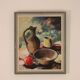 Huile sur toile suédoise originale vintage – nature morte avec vase et fleurs