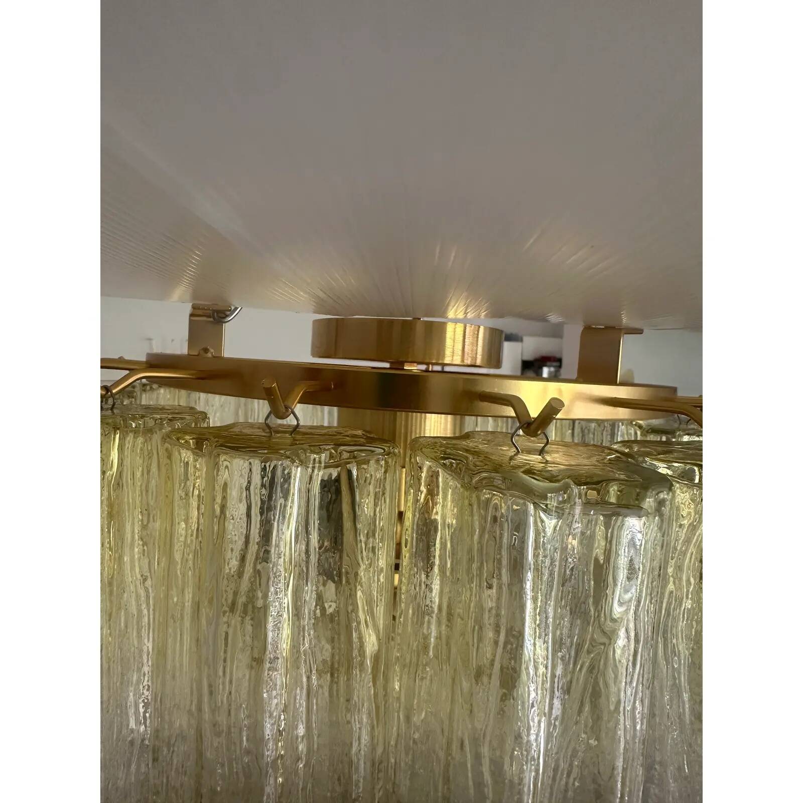 Handcrafted Contemporary Flush Mount in Gold with Amber Murano Glass