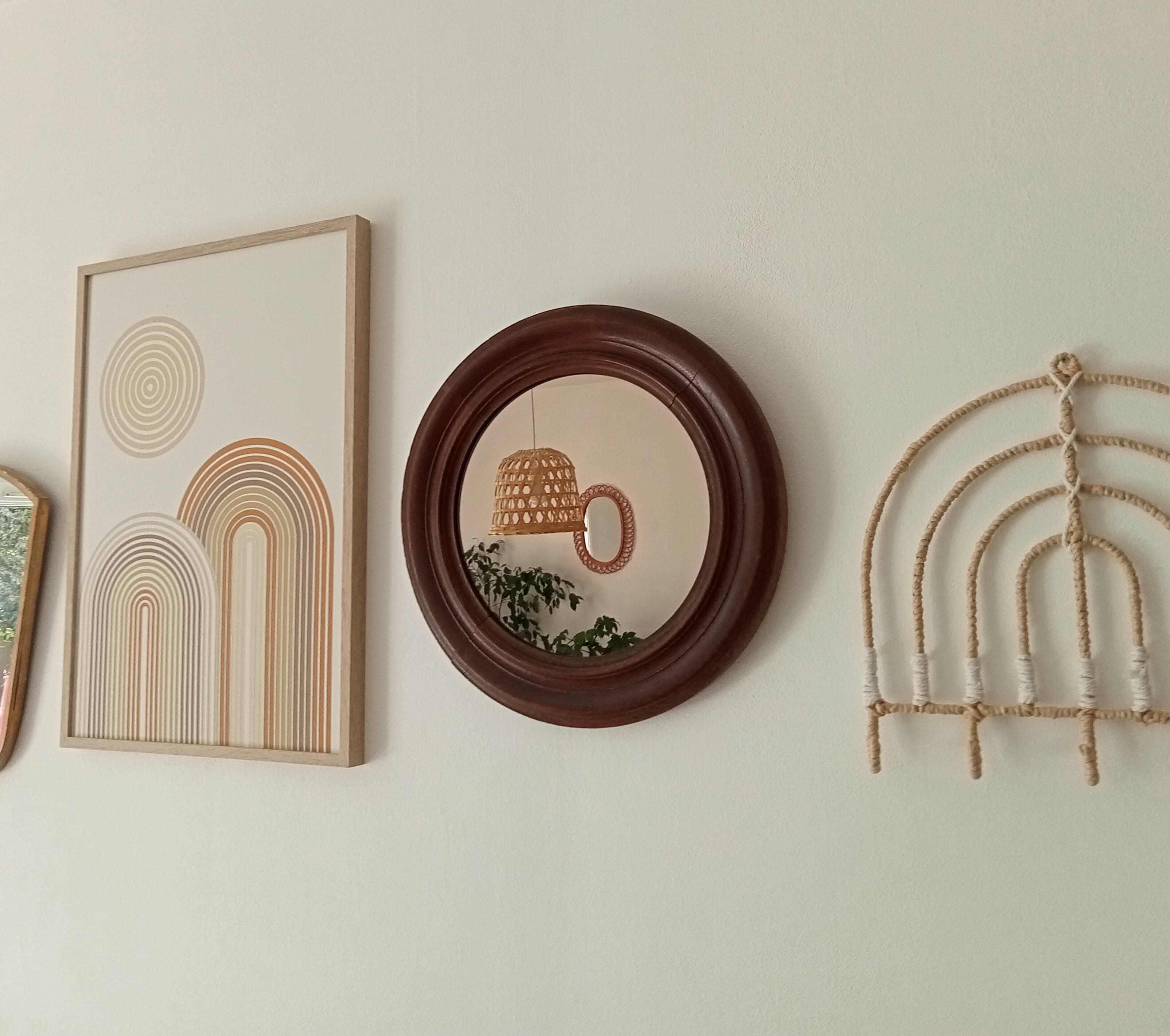 Antique round wooden mirror