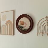 Antique round wooden mirror