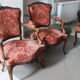 Louis XV style rocaille lounge, 4 armchairs and a bench seat