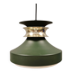Hanging lamp in green lacquered metal with golden “ring” and bottom grille.
