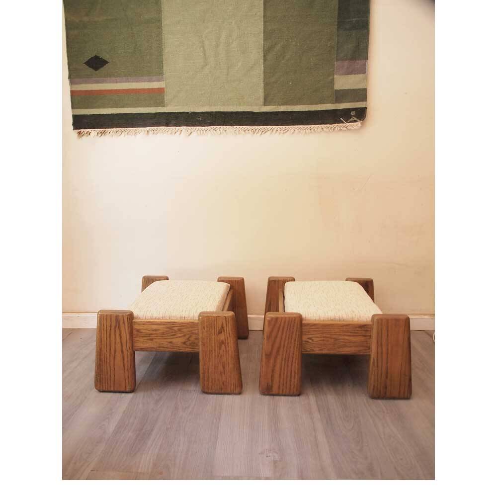 2 vintage Ottoman stools in solid oak