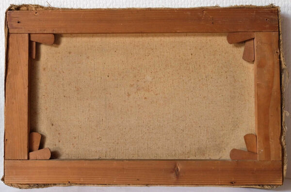 Peinture paysage montagne, personnes et lac