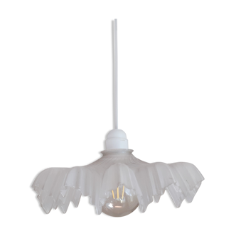 Chandelier pendant lamp, vintage white frosted glass luminaire, vintage French