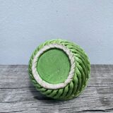 Basket dish in green woven earthenware / old ceramic