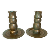 Duo de bougeoirs en bois vert doré
