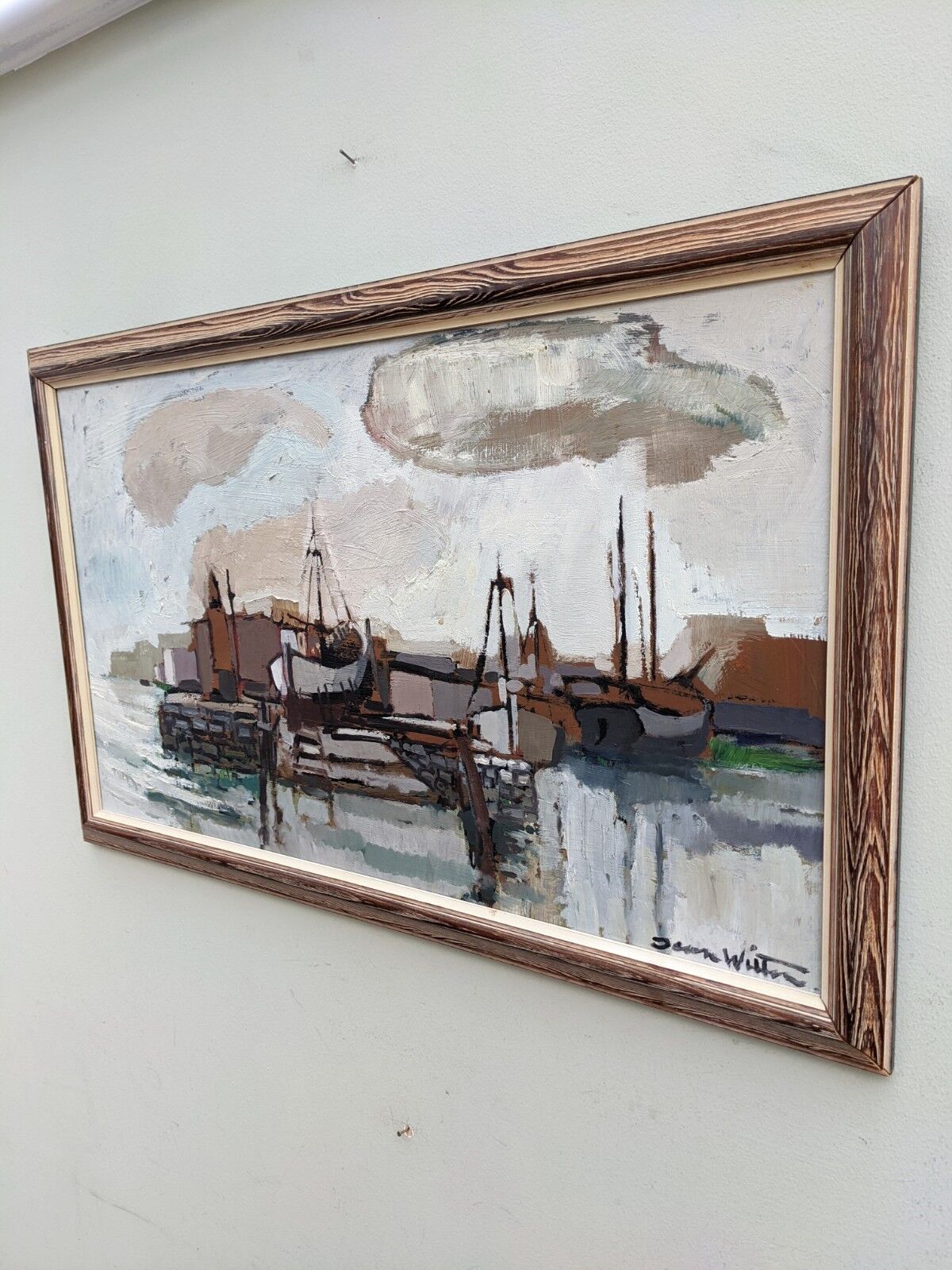 Mid-Century Modern "Out at Sea" Swedish Vintage Coastal Landscape Oil Painting, Framed