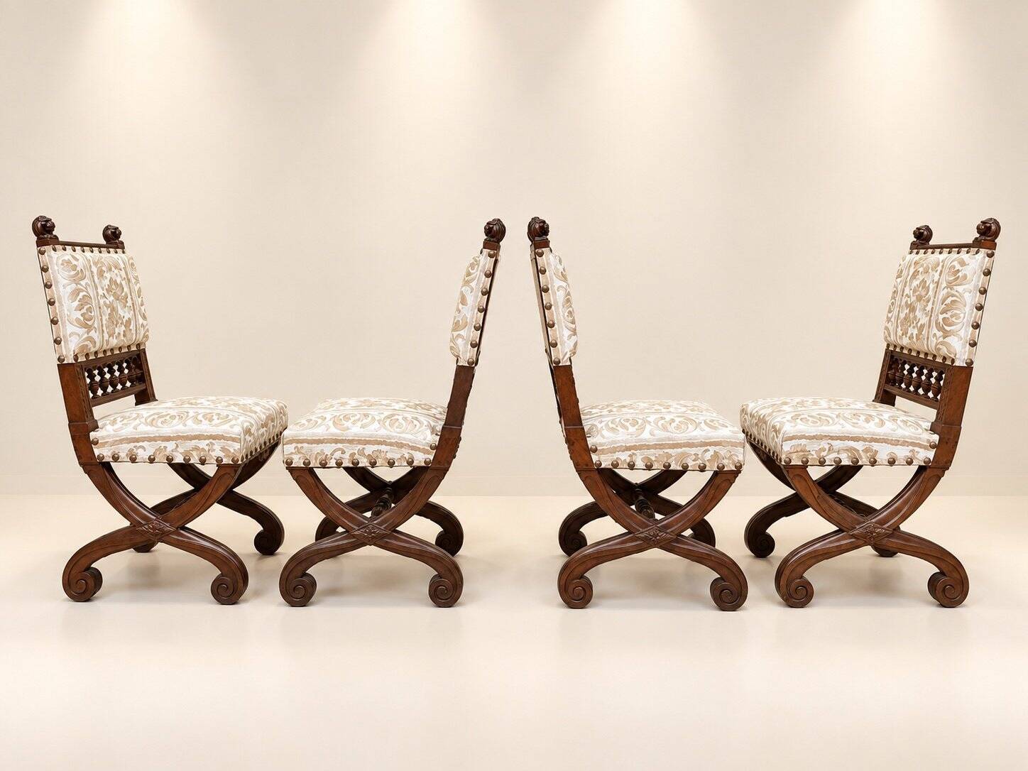 Set of 4 High Renaissance Chairs Carved Walnut 19th Century