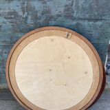 1970 wood and leather 86cm round mirror design
