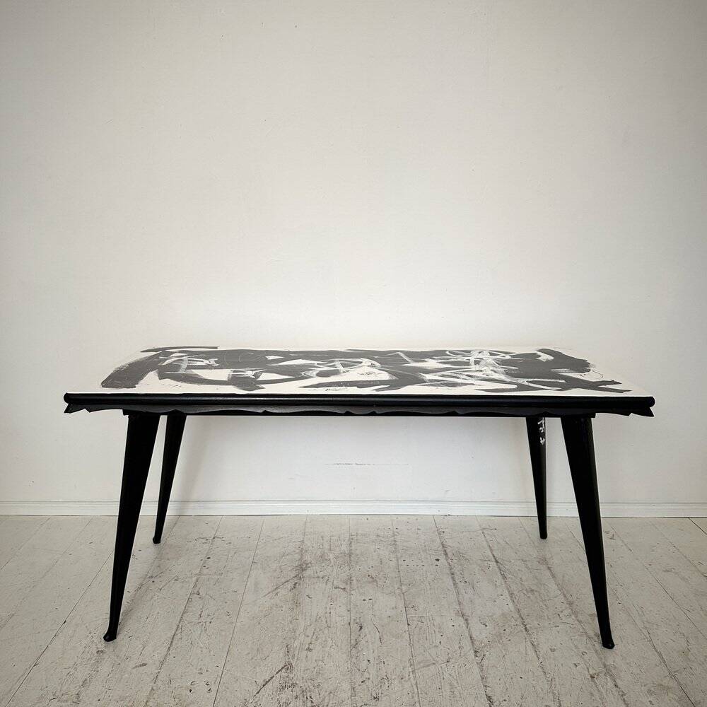 Abstract Painted Dining Table in Black and White, 1953