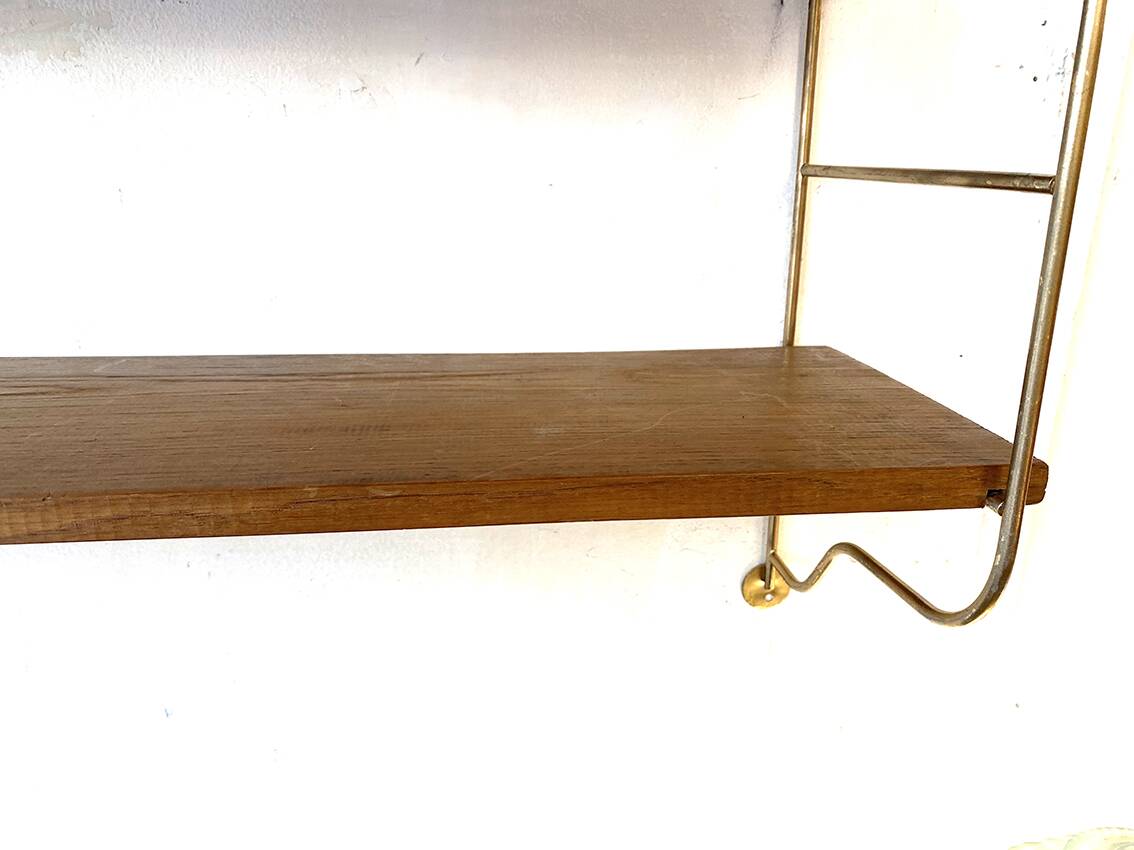 Brass and beech string shelves, 1960
