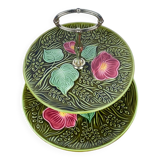 2-tiered majolica server/tray, Sarreguemines, early 20th century