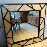 Mirror steel wood 130x130cm
