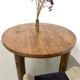 Modernist round table, solid oak, cylindrical pine base, DLG Perrian.
