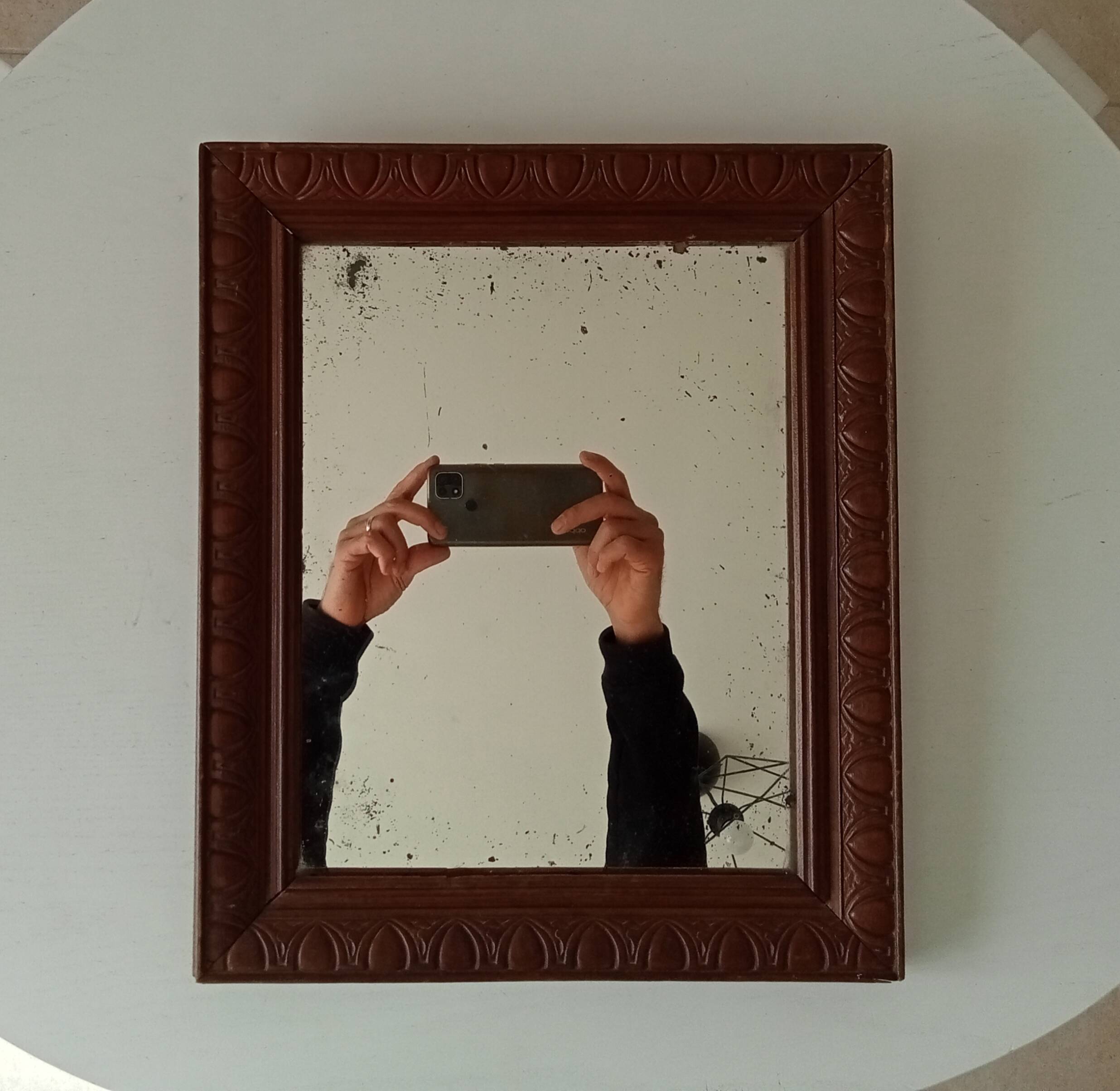 Old carved wooden mirror 38*32cm