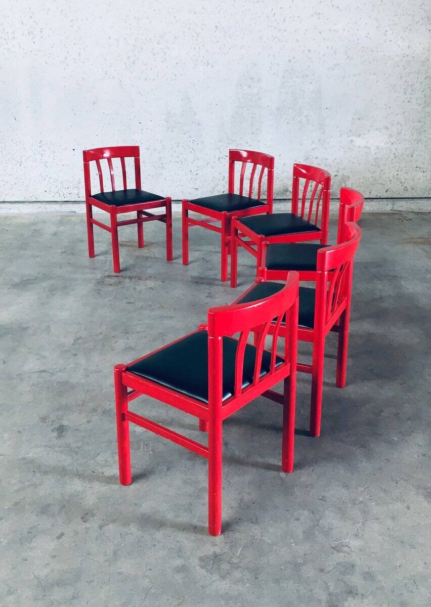 Mid-Century Modern Design Red Dining Chair Set, Belgium, 1960s, Set of 6