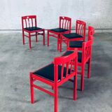 Mid-Century Modern Design Red Dining Chair Set, Belgium, 1960s, Set of 6