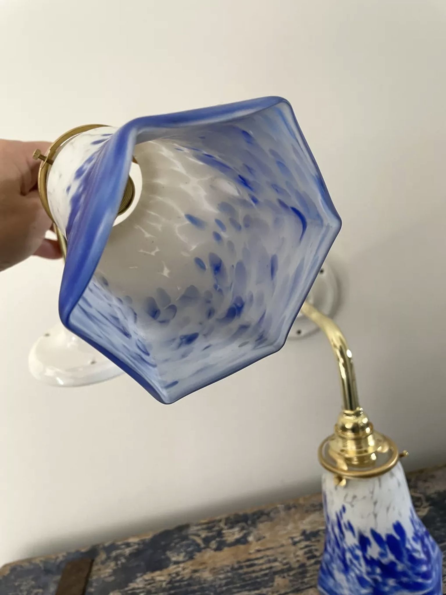 Set of two blue Art Deco wall lamps